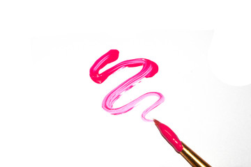 Bright Pink Acrylic Paint Stroke with Paint Brush on White Background
