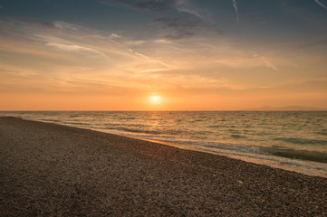 Sunset over sea. Dusk.