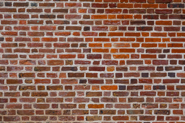 Facade view of the old red brick wall for design background