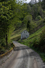 Fototapeta na wymiar road in mountains and house in the mountains