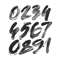 vector set of calligraphic acrylic or ink numbers. ABC for your design, finger lettering
