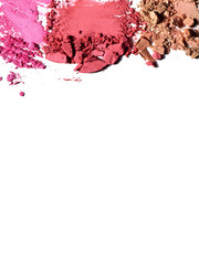 Fototapeta premium Creative concept photo of cosmetics swatches beauty products lipstick on white background.