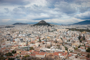 Mount Lycabettus also known as Lycabettos, Lykabettos or Lykavittos a Cretaceous limestone hill in Athens, Greece
