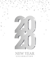 Vector text Design 2020. silver 3d numbers. Happy new year template greeting card.