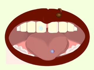 Big mouth cartoon teeth lips tongue pierced 