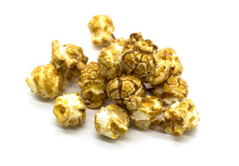 Caramel popcorn isolated on white background