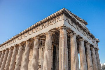 Fototapeta premium The Temple of Hephaestus or Hephaisteion or earlier as the Theseion a well-preserved Greek temple. It is a Doric peripteral temple, and is located at the north-west side of the Agora
