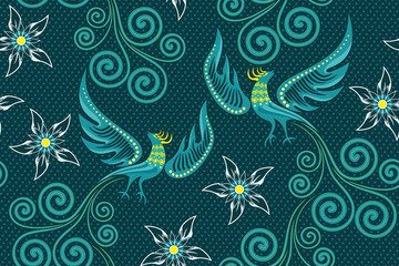 Fototapeta na wymiar Seamless pattern with phoenix vector Illustration, Indonesian batik motif