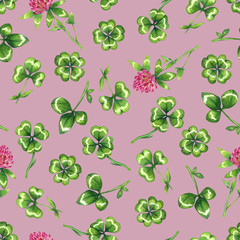 Seamless pattern with clover leaf. St patrick day pattern with clover. Spring background. Backdrop with leaves. Perfect for wrapping paper, fabric, textile. 
