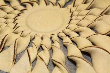 Fototapeta premium Pastry puff pastry with chocolate filling close up