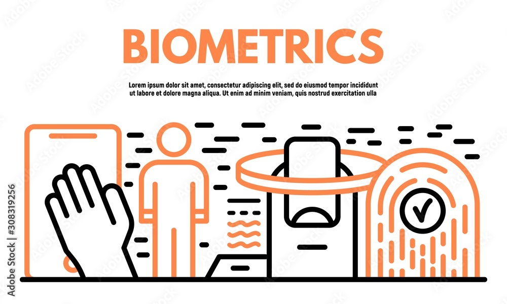 Poster biometrics banner. outline illustration of biometrics vector banner for web design