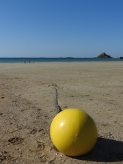 yellow buoy on the beach