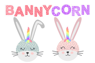 Obraz na płótnie Canvas Cute bunny unicorn. Childish print for t-shirt, apparel, cards, poster, nursery decoration.
