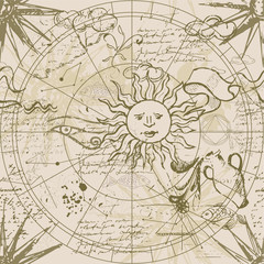 Vintage astrological chart of the starry sky. Vector image.