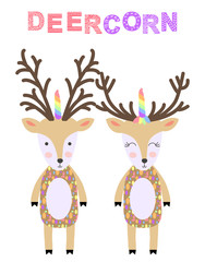 Cute deer graphic with unicorn horn and flower crown