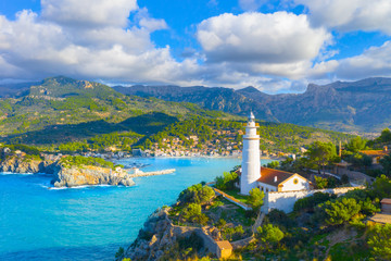 Fototapeta na wymiar Beautiful harbour of Port de Soller, Majorca, Balearic Islands, Spain