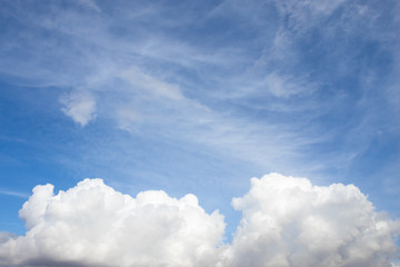 Fototapeta na wymiar Blue sky background with big fluffy clouds