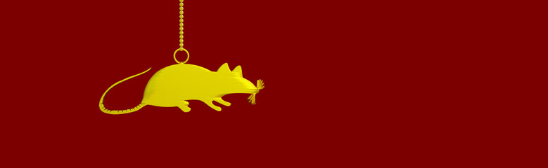 red Christmas background with chinese horoscope rate for 2020 chinese new year, with gold snowflakes. 3d illustration