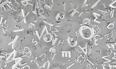 3d render illustration of falling white letters