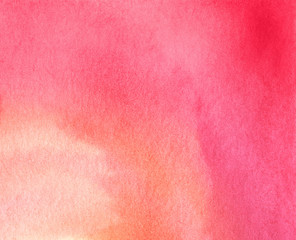 Abstract watercolor background. Texture of nice paper tinted by a delicate pink - peach - yellow gradient. Ombre pastel tones. Smooth color transition. Hand-drawn on paper illustration