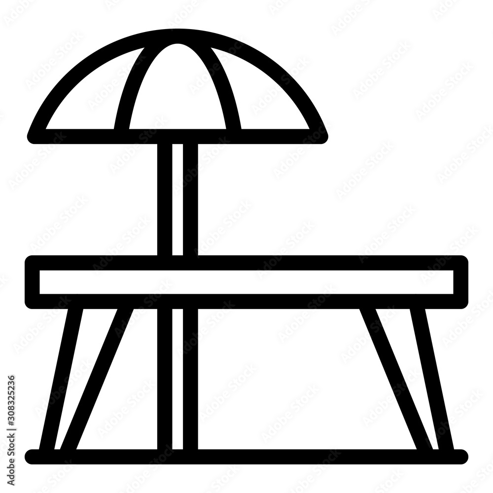 Poster table and umbrella icon. outline table and umbrella vector icon for web design isolated on white bac