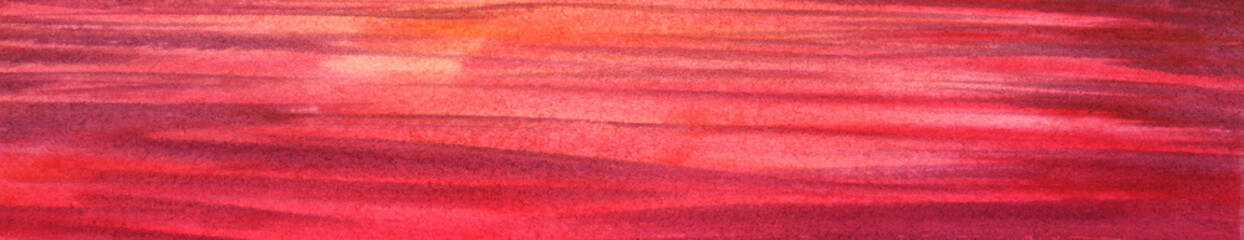 Abstract watercolor background. Flowing lilac lines on a pink background. The texture of red water surface. Watercolor ombre. Hand drawn illustration on texture paper