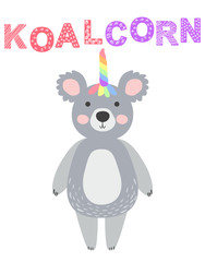 Magic Cute Unicorn Koala Bear with Rainbow Horn. Kawaii Animal t-shirt Print, Baby Shower Card