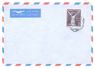 Luftpost airmail Umschlag envelope Spanien Spain Espana vintage retro Jesus Kreuzigung Kreuz cross...