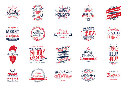 Merry Christmas lettering designs with greeting. Doodles and sketches vector Christmas texts.