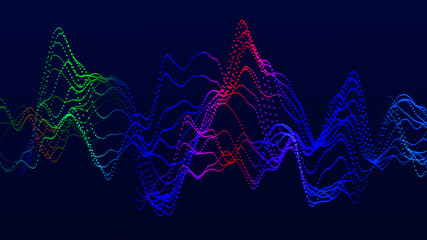 Abstract digital waves of particles. Stock market graph. Equalizer for music. 3d illustration