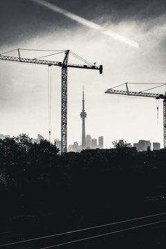 Toronto City skyline Building construction in Black and white BW