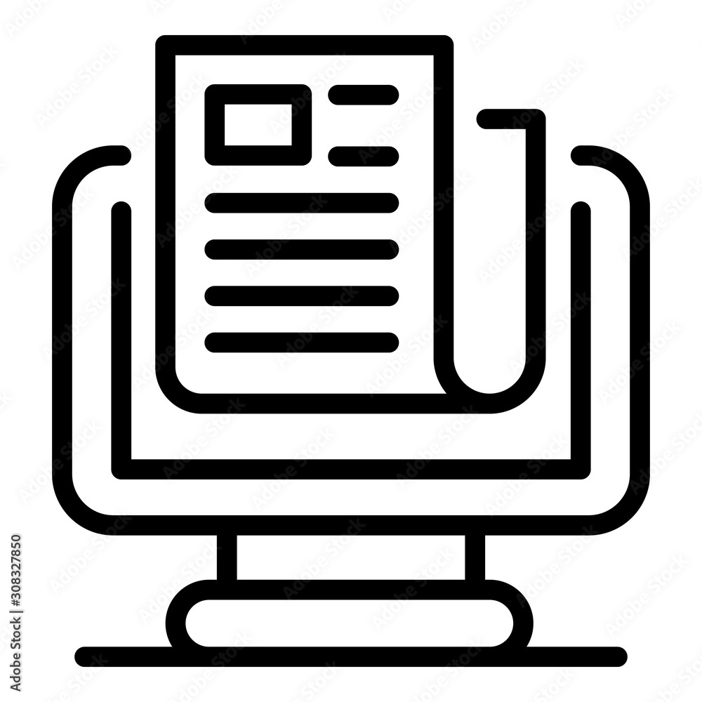 Poster document on the monitor icon. outline document on the monitor vector icon for web design isolated on
