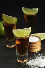 Shots with tequila with salt and lime
