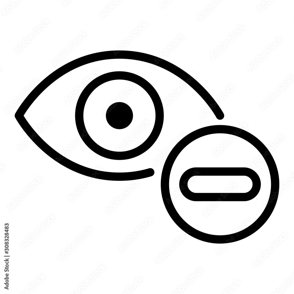 Sticker Eye minus icon. Outline eye minus vector icon for web design isolated on white background