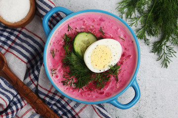 Cold soup from beetroot - a traditional dish of Eastern European cuisine	