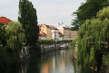 Fototapeta na wymiar Embankments in the center of Ljubljana 