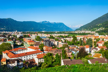 Fototapeta na wymiar Bellinzona aerial panoramic view, Switzerland