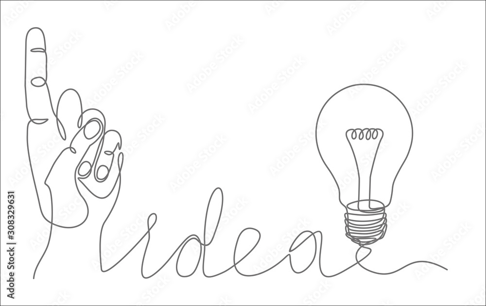 Poster continuous one line drawing light bulb symbol idea. big idea