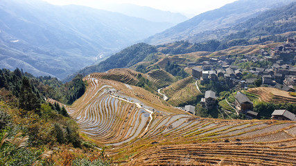The scenery wavy Longsheng Rice Terraces after harvest - North Guillin, Guangxi Province, China