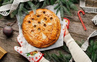 Christmas apple pie on the table