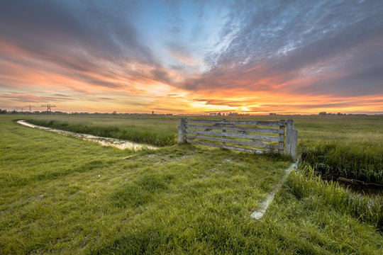 View of fence in dairy farmland