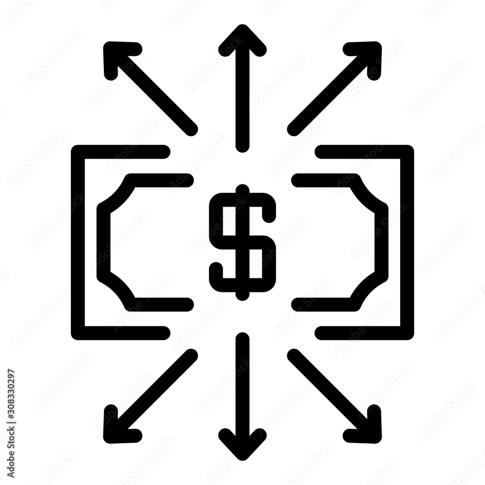 Poster dollar arrows all sides icon. outline dollar arrows all sides vector icon for web design isolated on