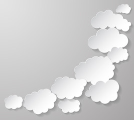 Fototapeta premium Paper clouds on gray background. Floating clouds. Vector illustration