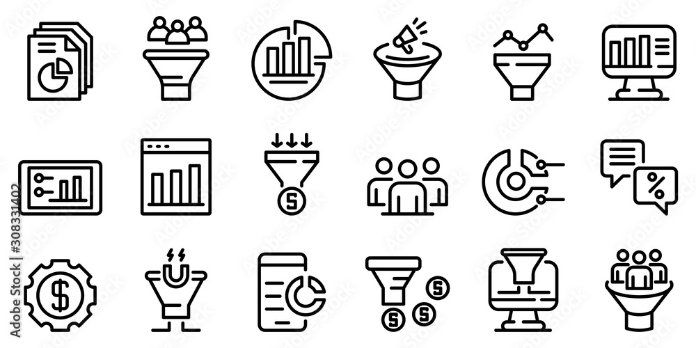Poster conversion rate icons set. outline set of conversion rate vector icons for web design isolated on wh