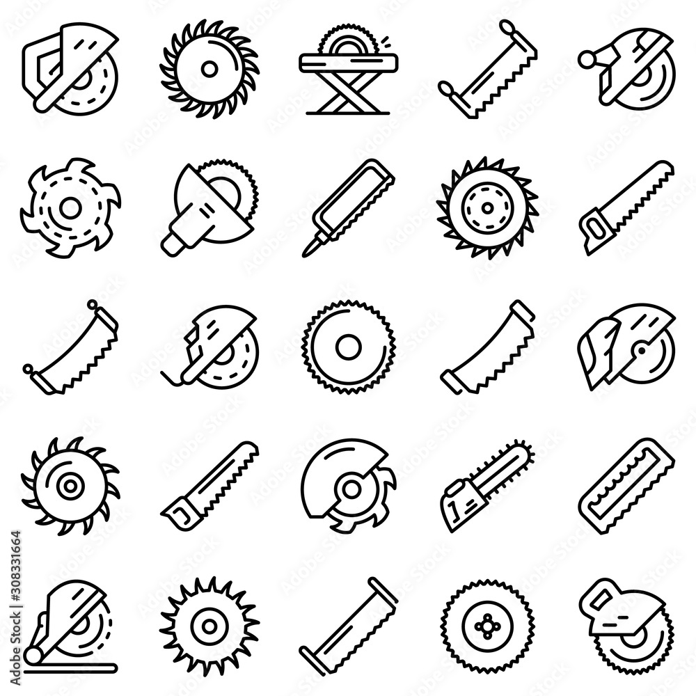 Aufkleber saw icons set. outline set of saw vector icons for web design isolated on white background