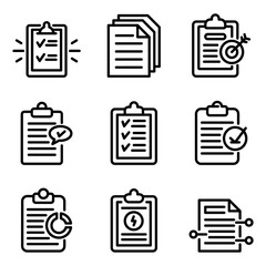 Summary icons set. Outline set of summary vector icons for web design isolated on white background