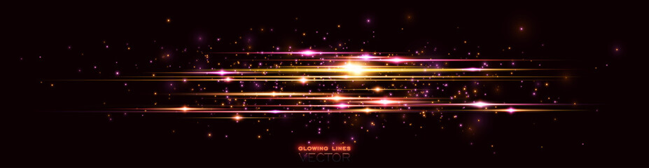 Obraz premium Neon wind lines. Glow effect. Beautiful light. Glint cosmic rays. Power energy. Futuristic wave Flash. Magic sparks. Mystical shine streaks. Empty place. Abstract background. Vector. EPS10