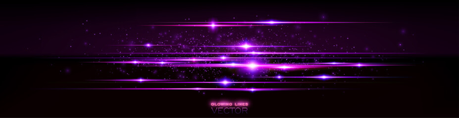 Neon wind lines. Glow effect. Beautiful light. Glint cosmic rays. Power energy. Futuristic wave Flash. Magic sparks. Mystical shine streaks. Empty place. Abstract background. Vector. EPS10