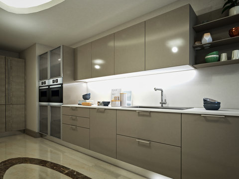 3d render luxury kitchen
