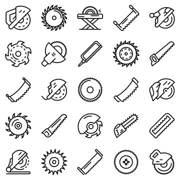 Saw icons set. Outline set of saw vector icons for web design isolated on white background